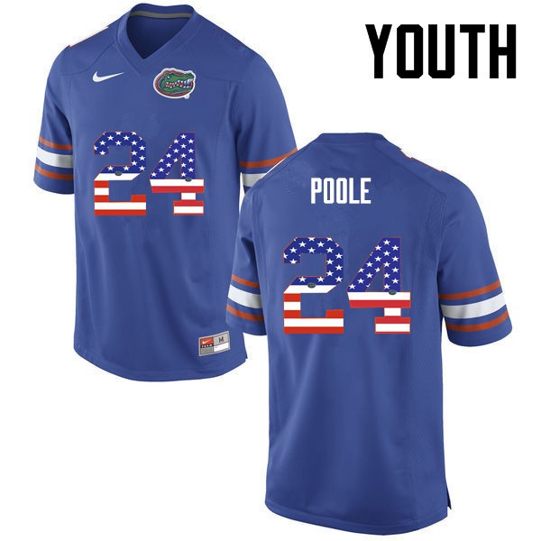 Florida Gators Youth #24 Brian Poole College Football Jersey USA Flag Fashion Blue